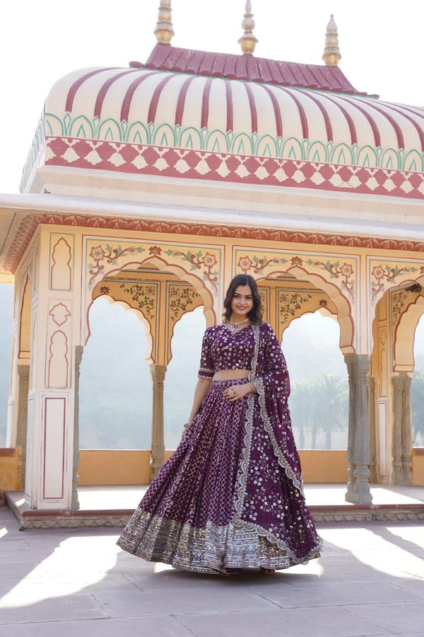 Wedding Wear Wine Embroidered Work Lehenga Choli