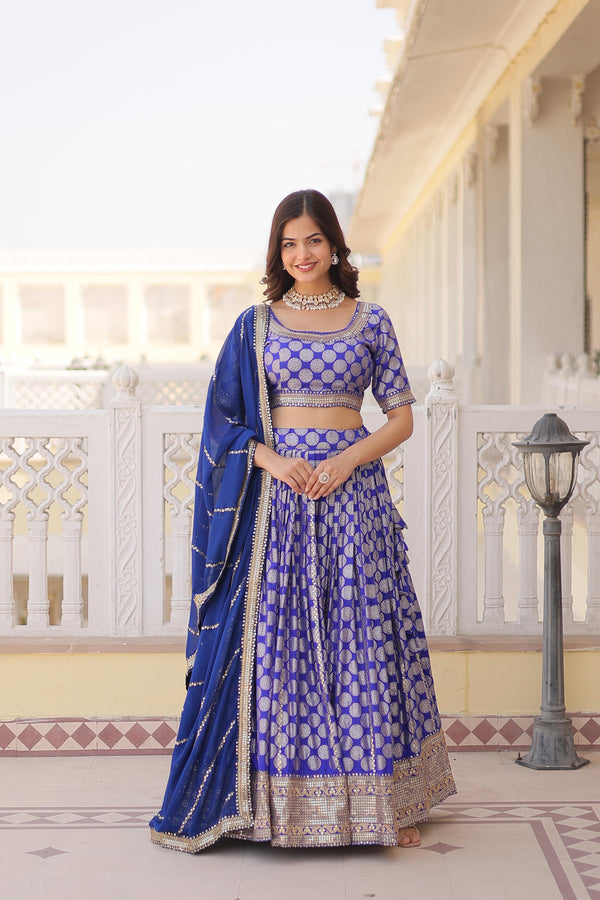 Designer Jacquard Work Blue Color Lehenga Choli