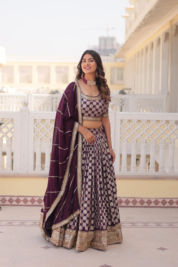 Designer Jacquard Work Wine Color Lehenga Choli