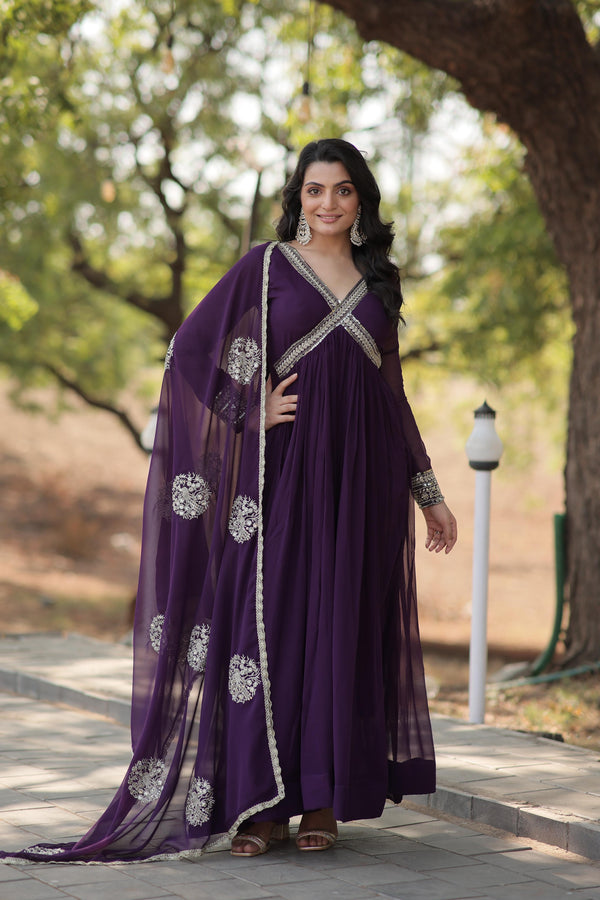 Beautiful Purple Color Gown With Dupatta