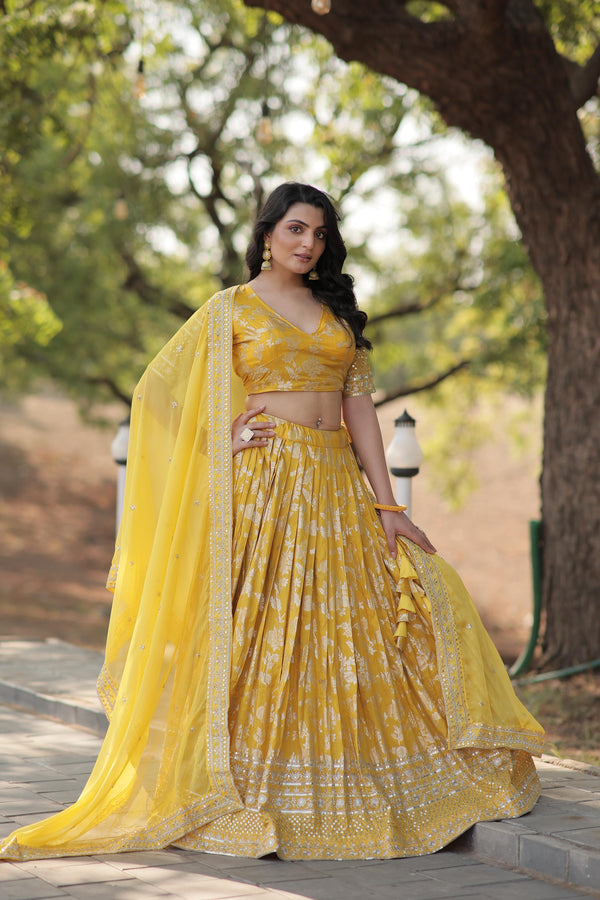 Festive Wear Yellow Color Embroidered Work Lehenga Choli