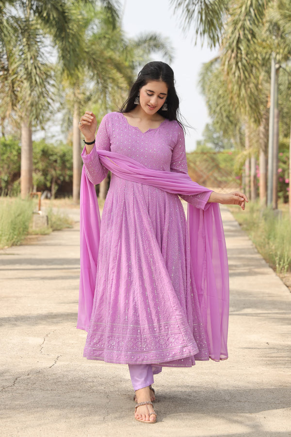 Beautiful Aadhya Purple Color Georgette With All Over Embroidery Work Designer Anarkali Suit