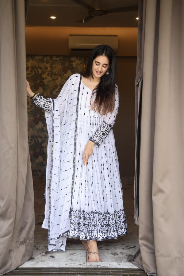 Aditi's White Color Georgette With All Over Embroidery Work Beautiful Anarkali Suit