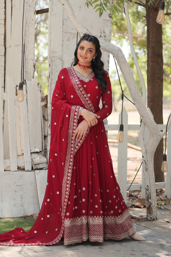 Gorgeous Purple Color Beautiful Sequins Embroidered Work Gown WIth Dupatta