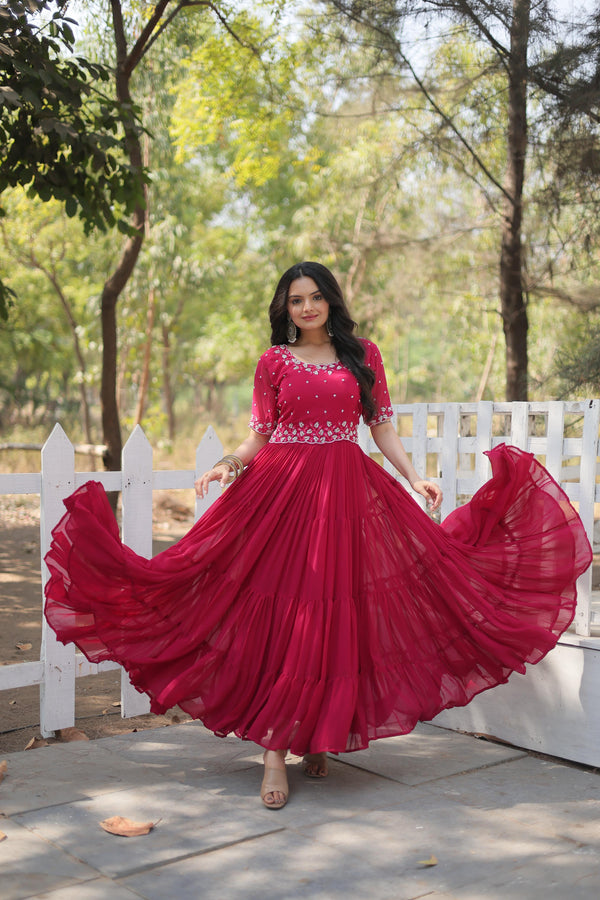 Pink Color Embroidery Work Designer Anarkali Gown