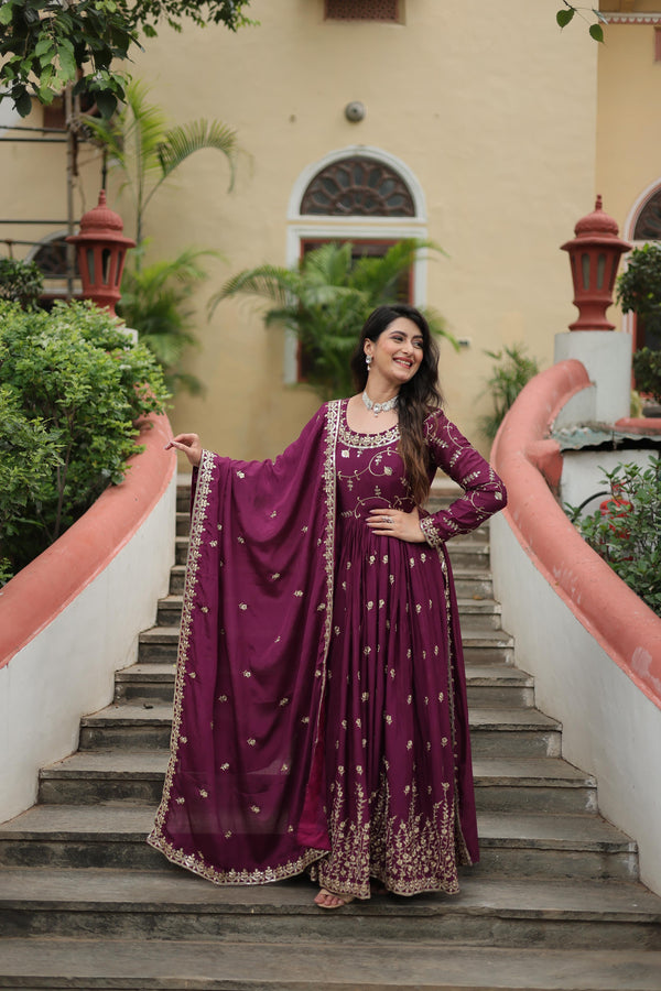 Wedding Sequins Embroidered Work Wine Color Kurti With Sharara