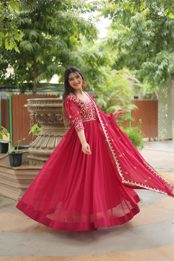 Wedding Wear Sequins Embroidered Work Designer Pink Color Gown