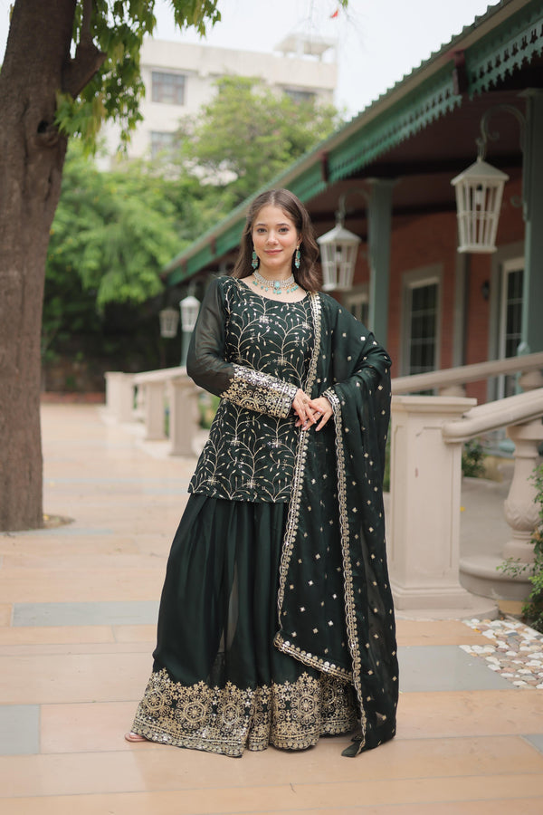 Beautiful Black Color Embroidered Work Designer Palazzo Suit
