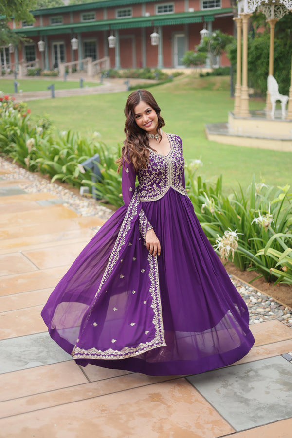 Wedding Wear Purple Color Sequins-Multi Zari Embroidered Work Beautiful Gown