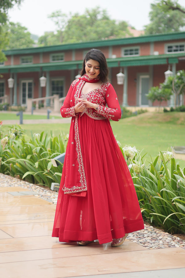 Function Wear Red Sequins Embroidered Work Beautiful Gown