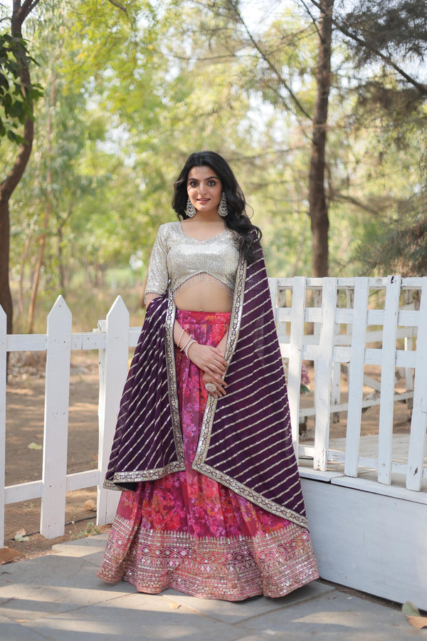Beautiful Heavy Sequins And Thread Embroidered Work Lehenga Choli