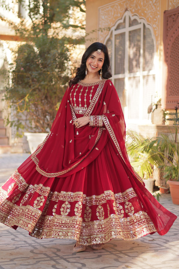 Wedding Wear Red Color Embroidery Sequins Work Designer Gown