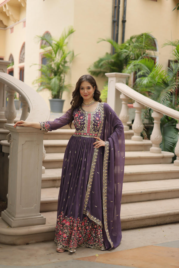 Wedding Wear Purple Color Sequins Embroidered Work Kurti With Sharara