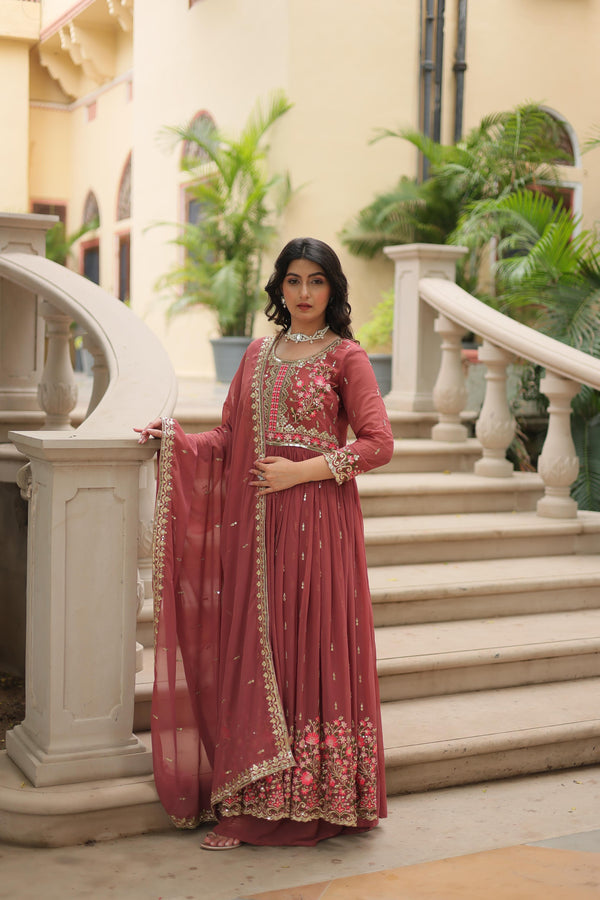 Wedding Wear Peach Color Sequins Embroidered Work Kurti With Sharara