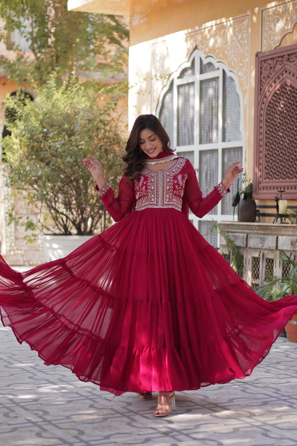 Festive Wear Pink Color Embroidered Pearl Work Designer Gown