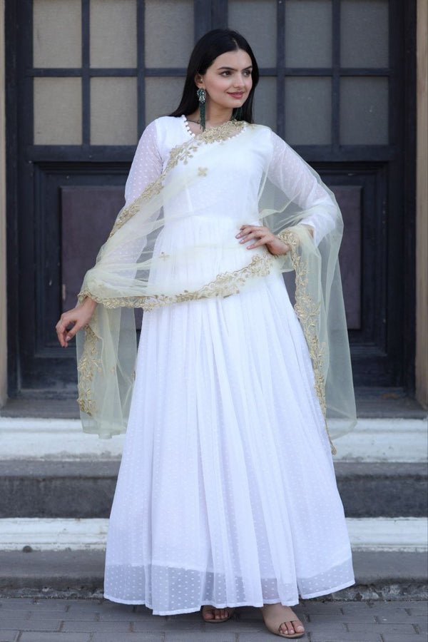 Gorgeous White Color Gown With Yellow Dupatta