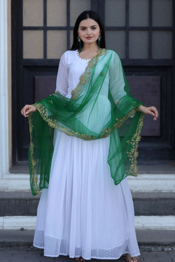 Gorgeous Green Color Gown With Yellow Dupatta