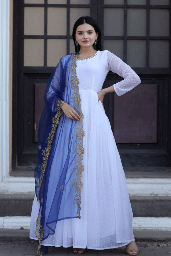 Gorgeous Blue Color Gown With Yellow Dupatta