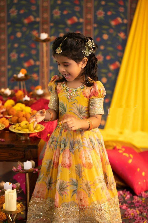 Designer Heavy Faux Georgette Yellow Color Digital Print Embroidered Sequin Work Gown With Dupatta And Kamar Belt